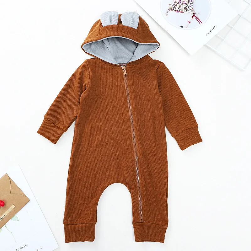 

Autumn Winter Newborn Baby Rompers Cotton Hooded Baby Clothes Zipper Overalls Dot Baby Girl Boy Clothes Cute Ear Baby Jumpsuit