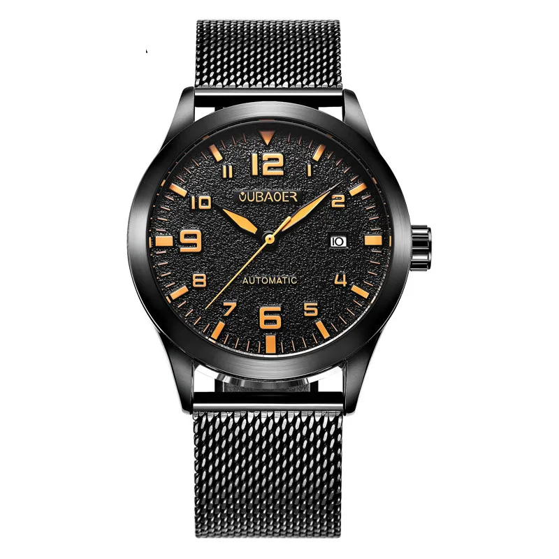 Для мужчин наручные OUBAOER из нержавеющей стали Повседневное автоматические механические Для мужчин часы мужской reloj hombre - Цвет: black orange 028