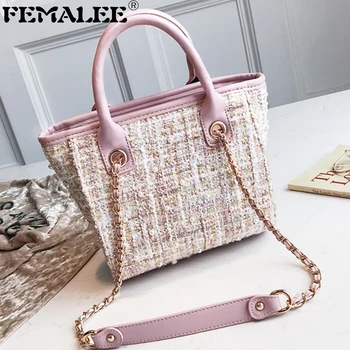 

Winter Vintage Tweed Bag Woolen Leather Purse Fashion Handbags For Women ladies Shoulder Bags Women's Crossbody Messenger bag