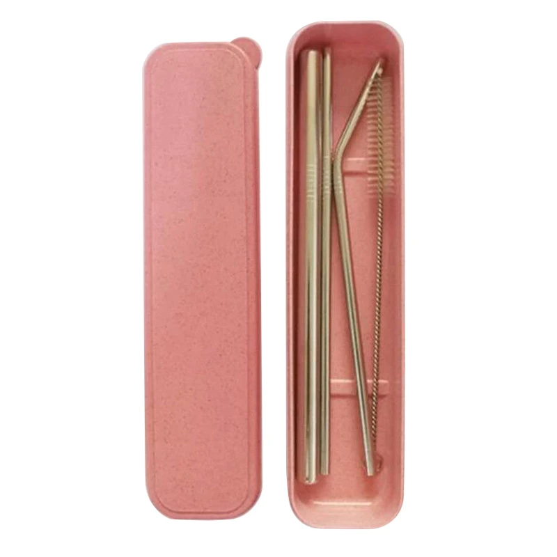 

Metal Drinking Straw Set Stainless Steel Straw 1pc Cute Pink Box Packing 3pc Reusable Straws 1pc Cleaner Brush for Party Bar