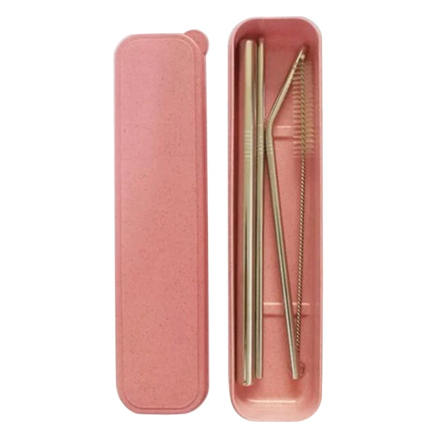 Metal Drinking Straw Set Stainless Steel Straw 1pc Cute Pink Box Packing 3pc Reusable Straws 1pc Cleaner Brush for Party Bar