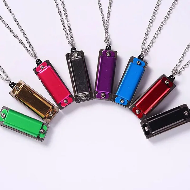 

50pcs Personalized Mini Harmonica Necklace Customized logo Key Rings Kids Birthday Party Favor Musical Instrument KeyChain