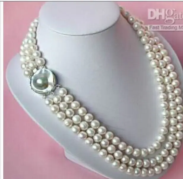 

classic triple strands 9-10MM south sea White Pearl Necklace 17"18"19