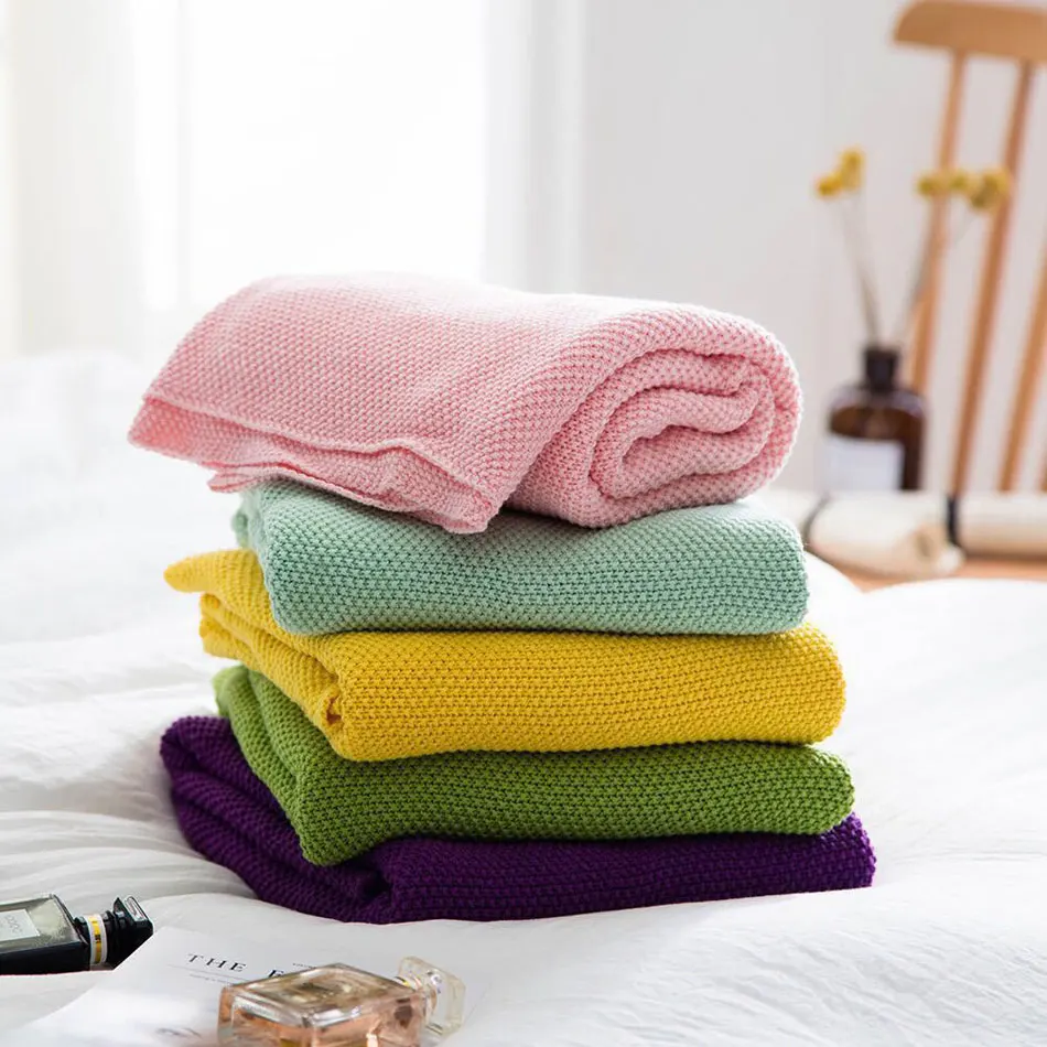 

Baby Knitted Blanket Pure Color Style Blanket Soft Warm Knitted Newborn Baby Swaddle Bath Towel Children Toddler Bedding Blanket