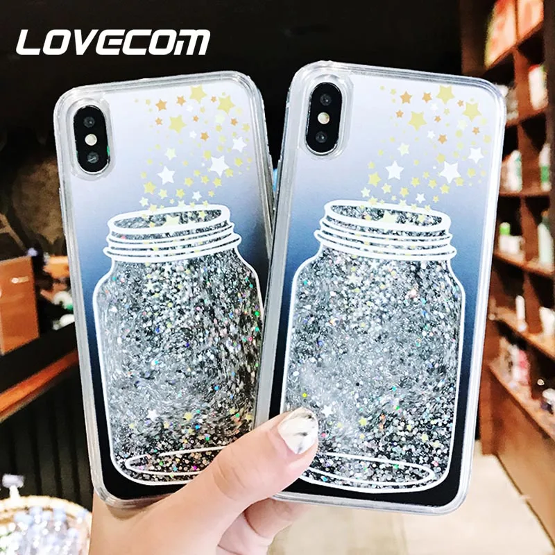 

LOVECOM Phone Case For iPhone 6 6S 7 8 Plus X XS XR XS Max Wishing Bottle Quicksand Stars Soft Protective Phone Back Cover Cases