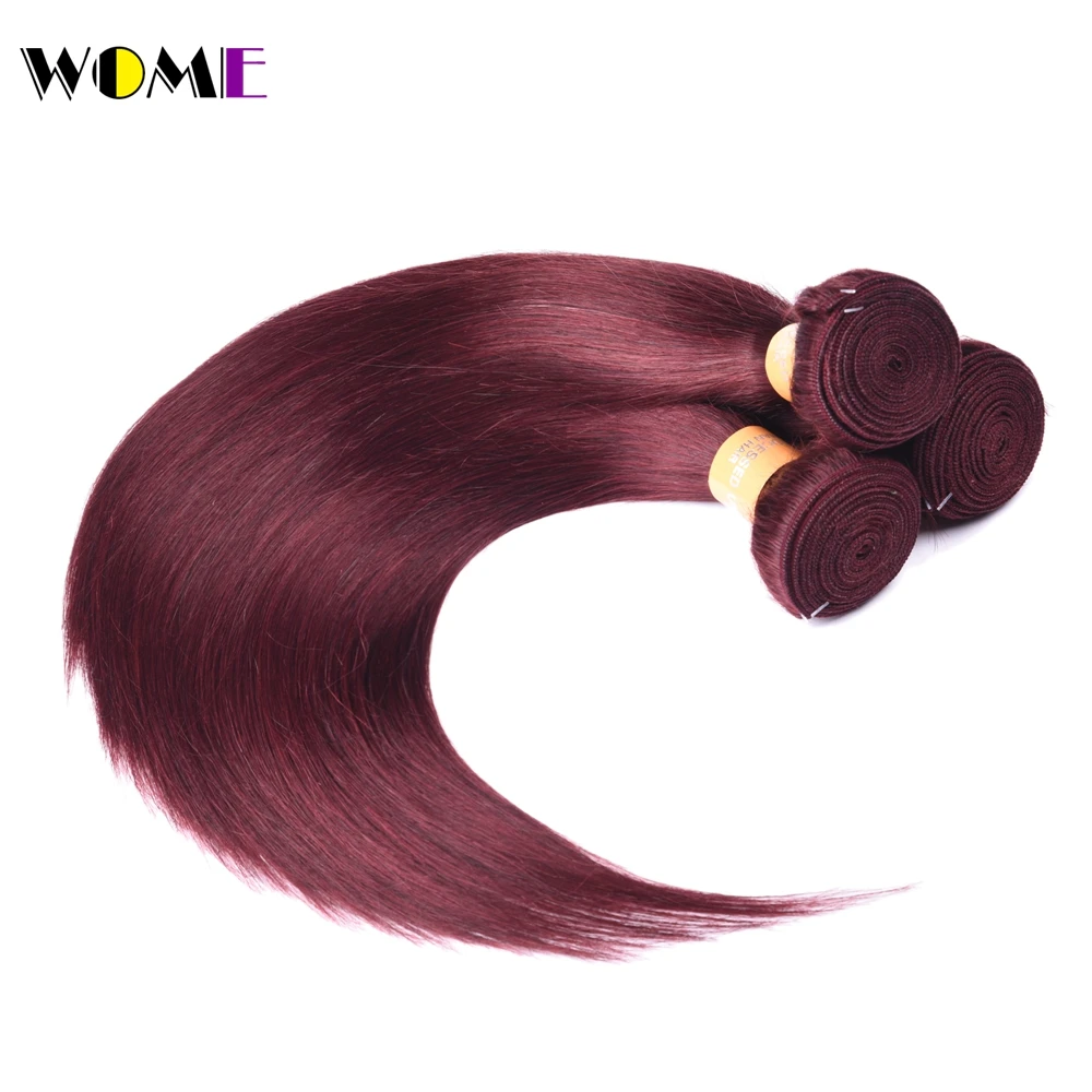 Wome Hair Straight Bundles With Frontal Indian Human Hair Bundle With Closure Ombre Burgundy Pre-Colored Non-remy #99j