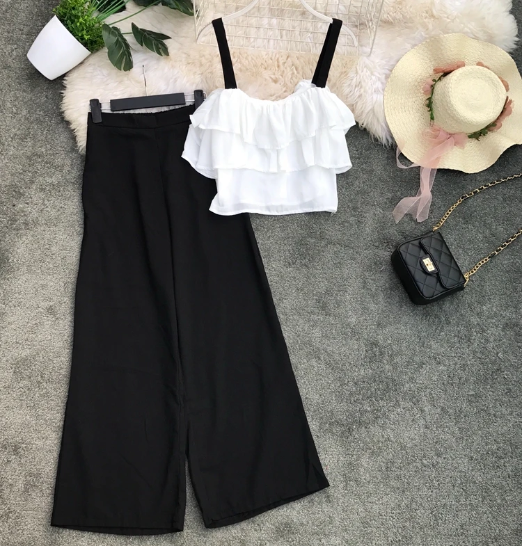 ALPHALMODA 2019 летние женские топы на бретельках брюки комплекты из 2 предметов с