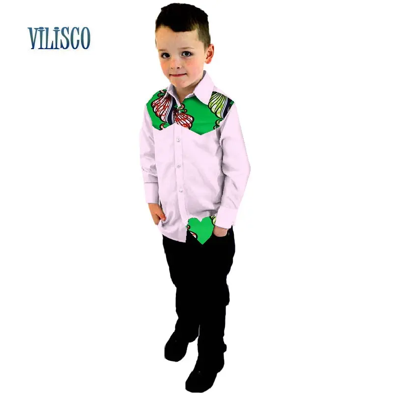 Модные новые Топы с рисунком сердца для мальчиков, Bazin Riche, африканская восковая хлопковая рубашка с принтом в стиле пэчворк для мальчиков, детская одежда, WYT151 - Цвет: 17