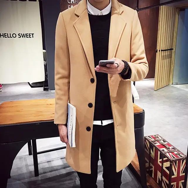 Korean Style Winter Jacket For Men Solid Mens Winter Wool Coat Slim Fit ...