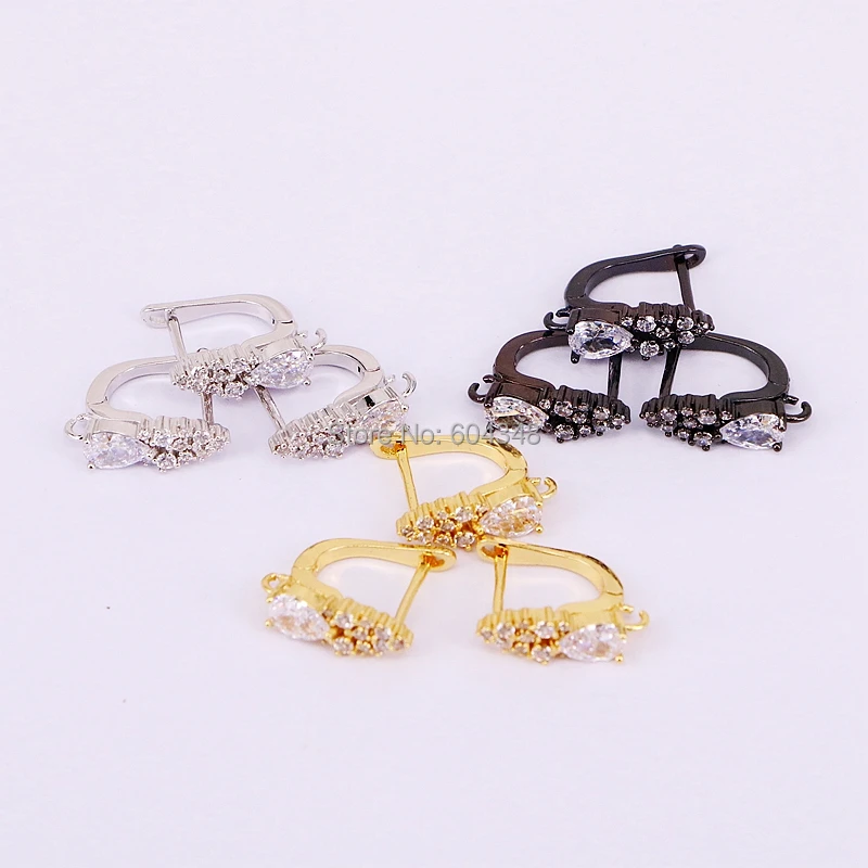 

10Pairs ZYZ184-9168 Metal Hoop Earrings with CZ Crystal Paved for Women DIY Making Jewelry Earrings Findings