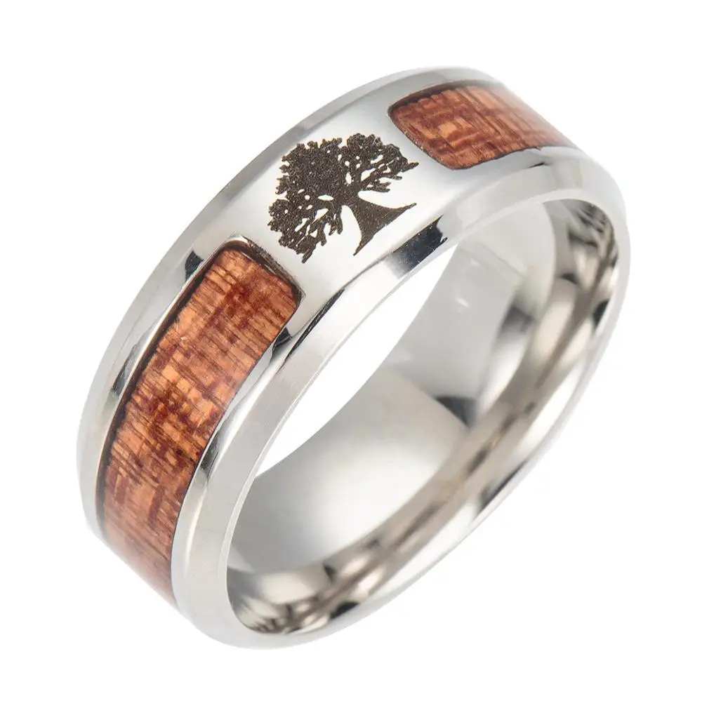 

New Nordic Viking Runes Amulet Tree of Life Ring men Stainless Steel Mosaic Wood semi Circle Rings for women men Jewelry Gift