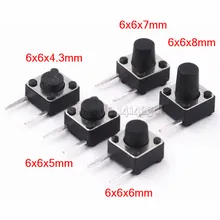 Mini bouton-poussoir Tactile momentané, panneau PCB 6x6mm, 2 broches, 6x6x7/8 MM, 6x6x4.3MM, 6x6x MM, 5MM, 6MM, 7MM, 8mm