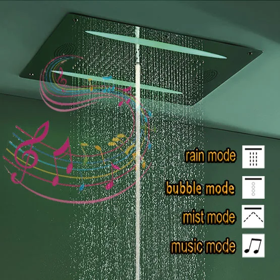 Luxury Shower Head LED Ceiling Square SUS304 Stainless Bathroom Product Accessories Music FM Radio And Bluetooth Overhead Shower