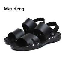 Mazefeng/ г. летняя обувь высокого качества, мужские сандалии без шнуровки, кожаные пляжные мужские тапочки, черные мужские сандалии на платформе, резиновая обувь