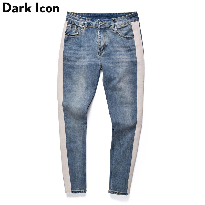 DARK ICON White Stripe on Side High Street Jeans Men 2018 New Fashion Men's Denim Pants Cotton Black Blue