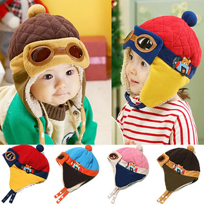 

10 to 48 Months Baby Winter Hat 4 Colors Toddlers Cool Baby Boy Girl Infant Winter Pilot Warm Kids Cap Hat Beanie