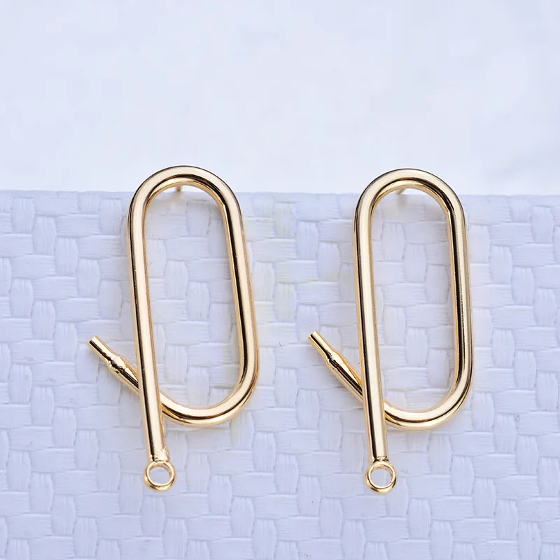 112) 6PCS Length 26MM 24K Gold Color Plated Brass Stud Earrings with Hanging Hole High Quality DIY Jewelry Making Findings