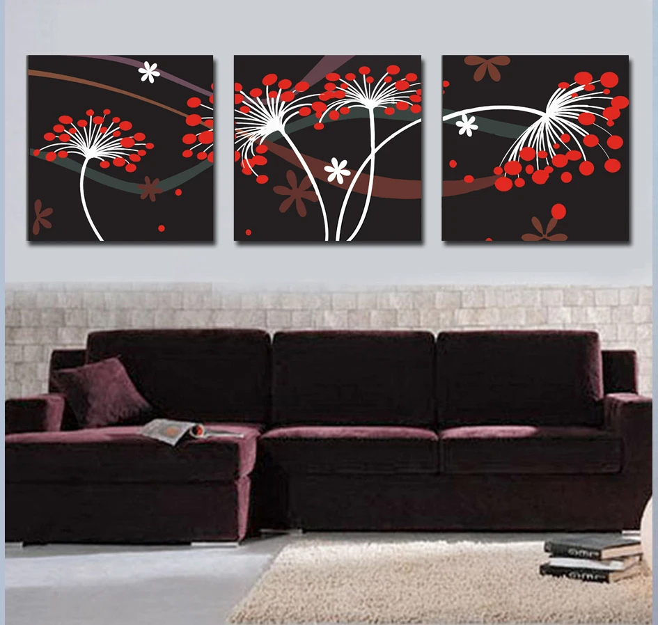 3 piece art sets abstract Red Flower trees Wall Decor Landscape