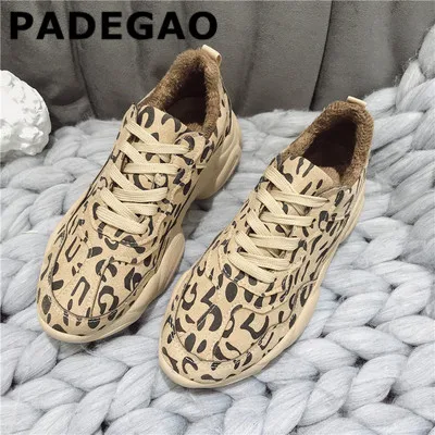 

Sexy leopard ladies sports plus cotton boots 2019 autumn and winter new thick bottom plus velvet casual women's sports shoes