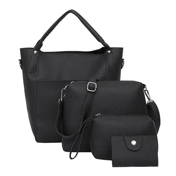 

Women Four Set Handbag Shoulder Bags Four Pieces Tote Bag Crossbody Wallet Black