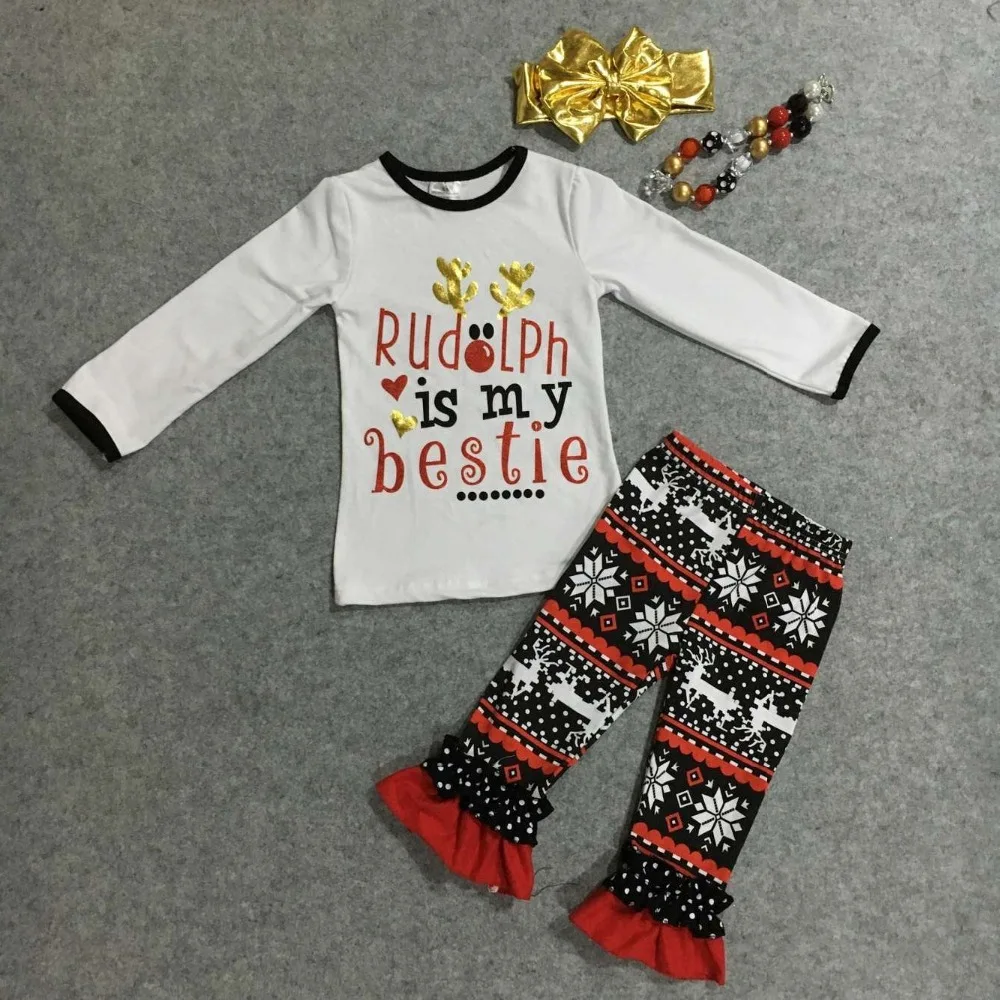 wholesale baby girls Christmas clothes children rudolph is my bestie