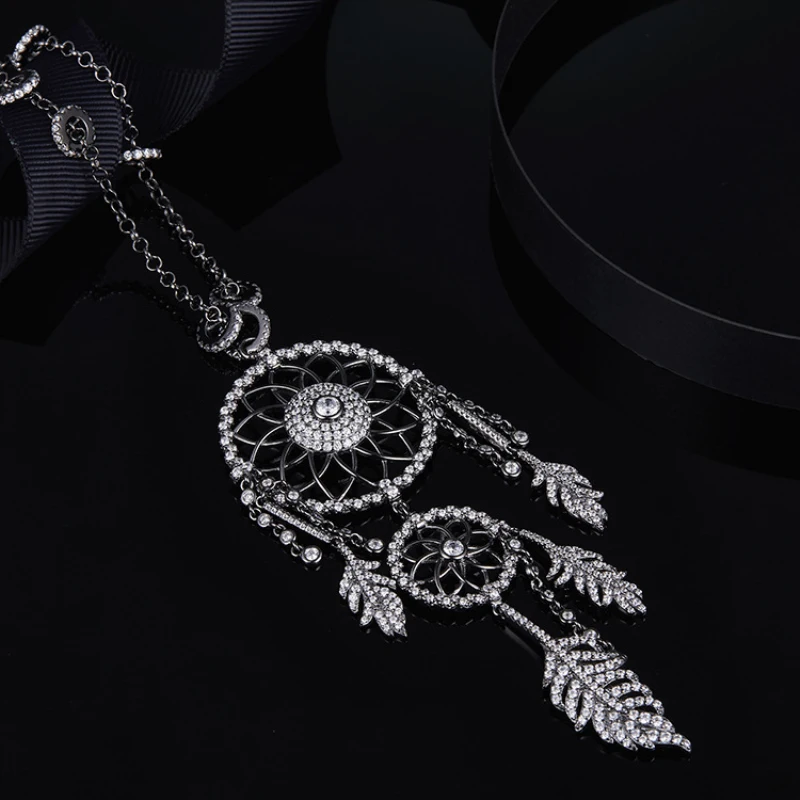 

Black Grey Dream Catcher Necklace S925 Sterling Silver with Zircon Jewelry Fits Monaco Jewelry with Women's Gifts