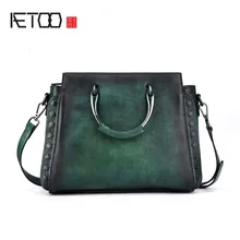 AETOO новая кожаная Портативная сумка с гравировкой по диагонали винтажная Этническая женская сумка с цветком женская сумка из натуральной кожи