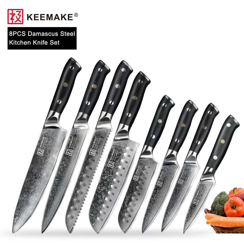 KEEMAKE 8PCS Kitchen Knife Set Chef Utility Santoku Steak Knives