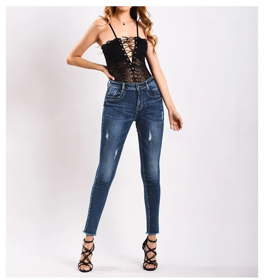 2018 jeans autumn and winter in Europe and the United States women's stretch slim thickened warm jean small leg pants nine points pencil pants (8)