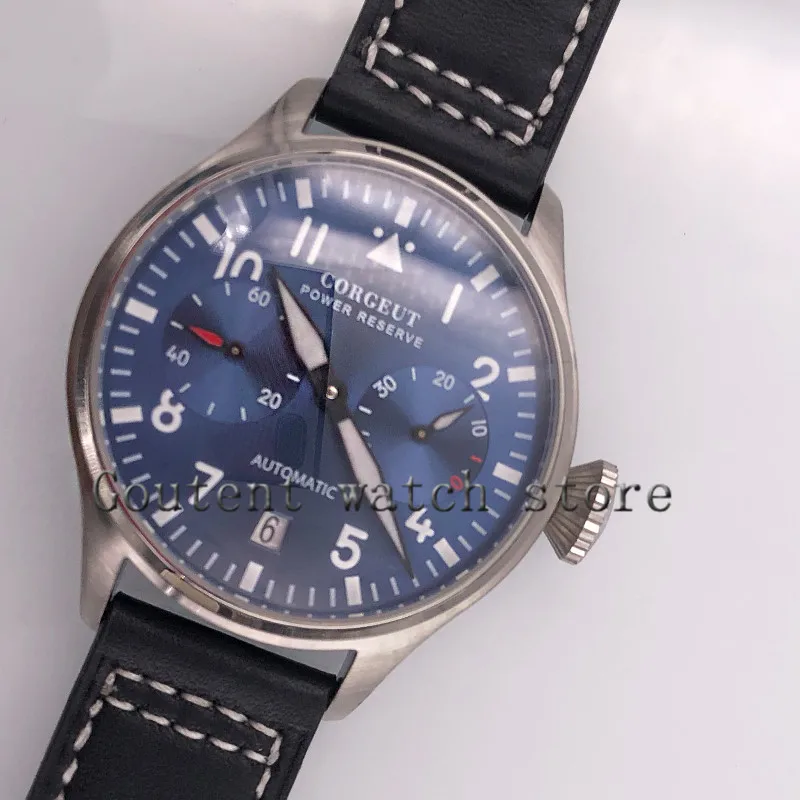 Corgeut 42 мм новые Seiko кинетические автоматические часы с синим циферблатом