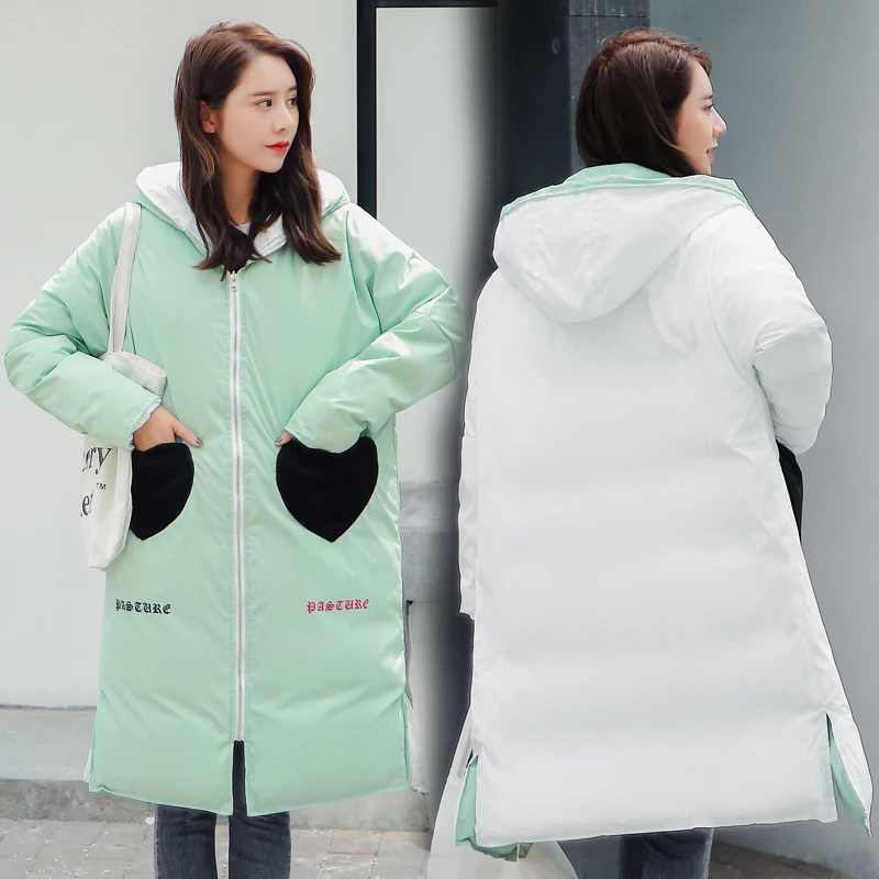 2019 New Design Both Two Side Can Be Wore Winter Jacket Women Hooded Lovely Sweet Outwear Female Coat Long Parka Winter Parkas