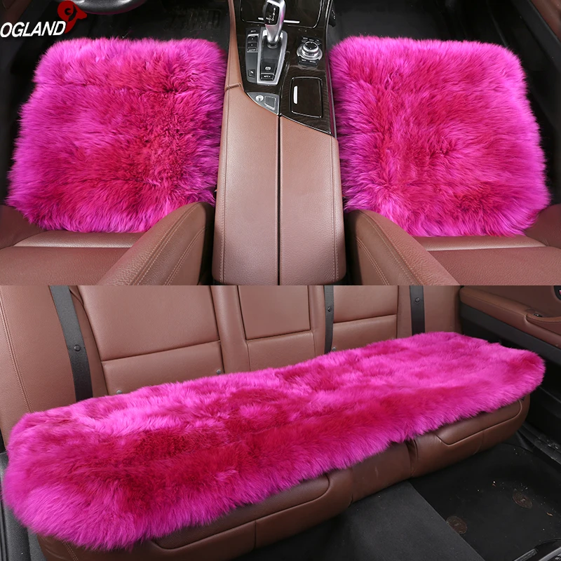 2 Pcs Pink Genuine Australian Sheepskin Car Automobile Front Seat Covers Cushion