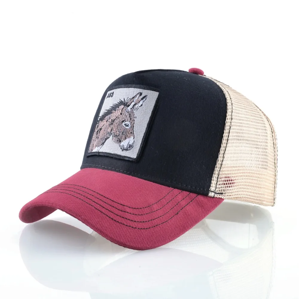TQMSMY Men Summer Cotton Embroidery Animal Baseball Cap for Women Mesh Donkey Trucker Cap Hats For Men Gorras Casual Caps TDLV