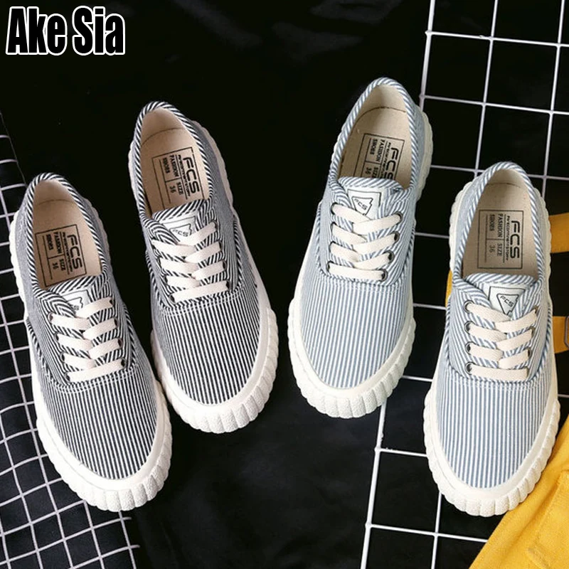 

Ake Sia Fashion Women Leisure Female Preppy Style Canvas Breathable Lace Up Flat Zapatillas Plimsolls Flattie Casualo Shoes A182