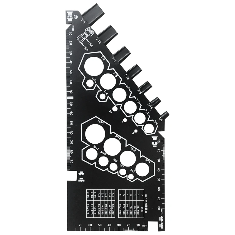 Дюймовый/метрический болт гайка Калибровочная квадратная линейка транспортир ABS пластиковый измерительный прибор для болтов/гаек Размер измерительных инструментов
