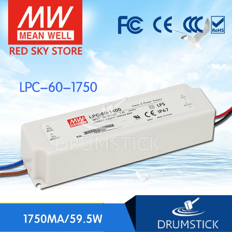

MEAN WELL LPC-60-1750 34V 1750mA meanwell LPC-60 34V 59.5W Single Output LED Switching Power Supply