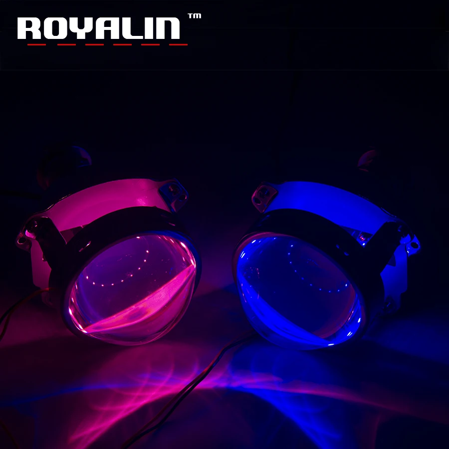 

ROYALIN Car LED Full Metal Bi Xenon H1 Projector Headlights Devil Eyes H4 H7 Lights Universal Lens Retrofit Bixenon Red Lamp