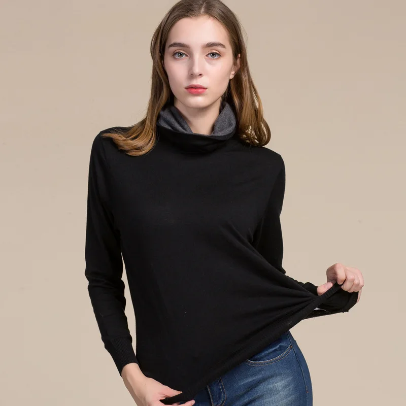 Женские пуловеры, 85% шелк, 15% кашемир, вязанная водолазка, зимняя приталенная трикотажная рубашка с длинными рукавами, топ, размер L XL XXL