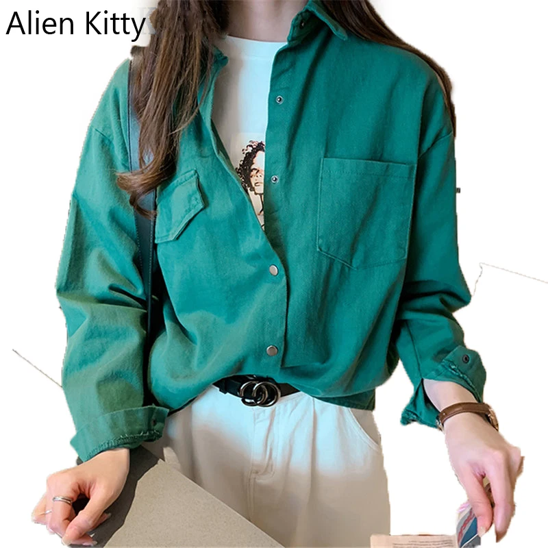 

Alien Kitty Jacket Casual Loose Casual Elegant Simple Pockets Cardigan Fresh Coat All-Mach Plus Size Coat Outerwear 4 Colors