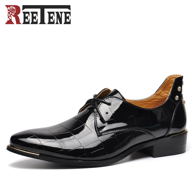 Fashion Rivets Men Shoes Business Dress Shoes Breathable Patent Leather