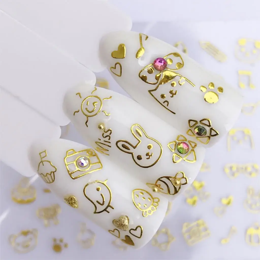 

WUF Nail Stickers 3D Nail Art Sticker Decal Manicure Gold Rabbit Animal Decorations For Nails Accessories