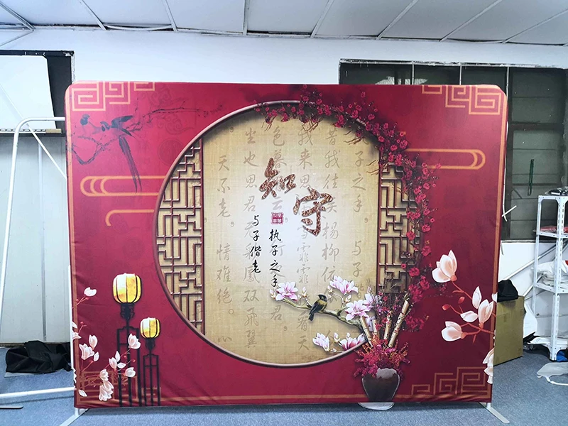 

Free Shipping Straight fabric backpdrop show High quality 2.3X3m Fabric backdrop wall, company logo backdrop,Print both sides