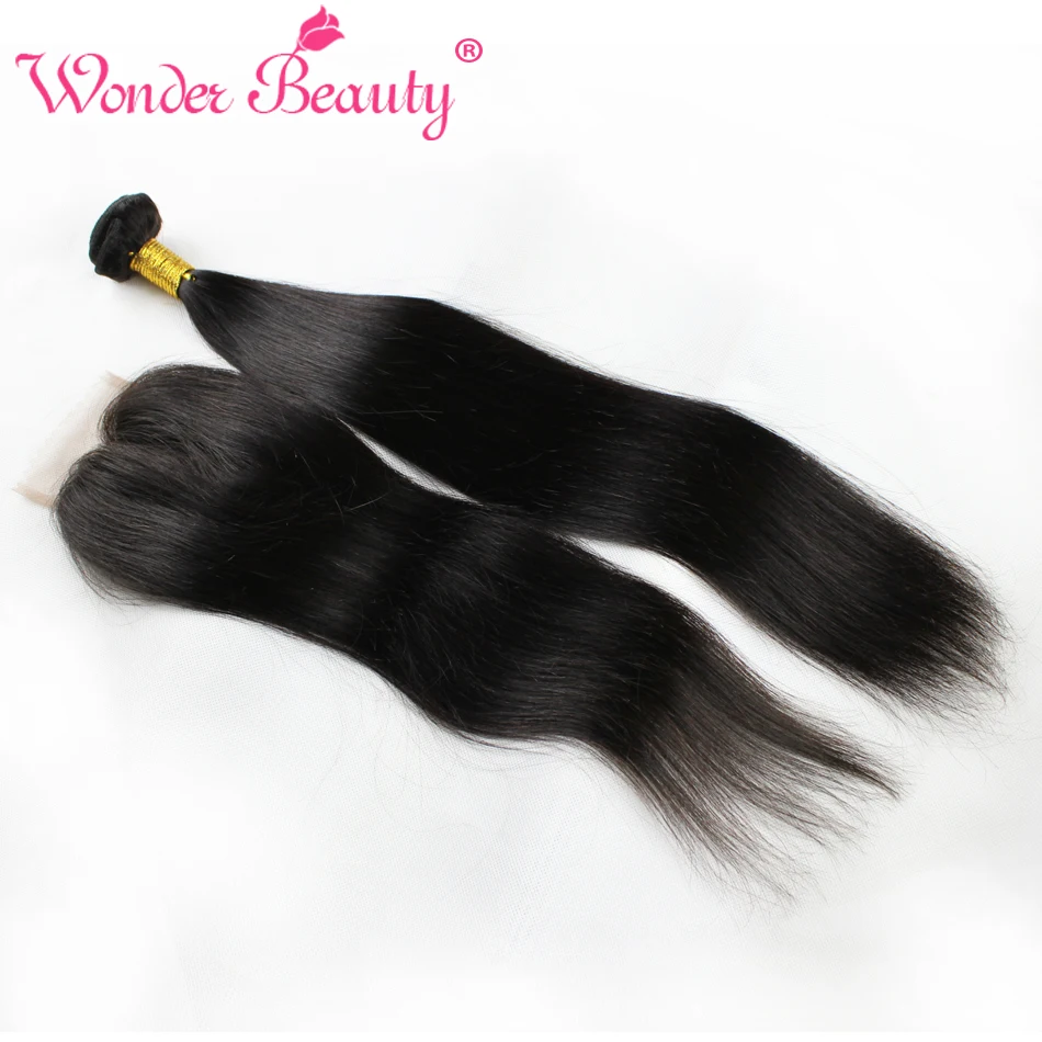 Wonder Beauty Малайзия прямые 4 пряди с закрытием 5 шт. не Реми человеческие волосы ткет 8