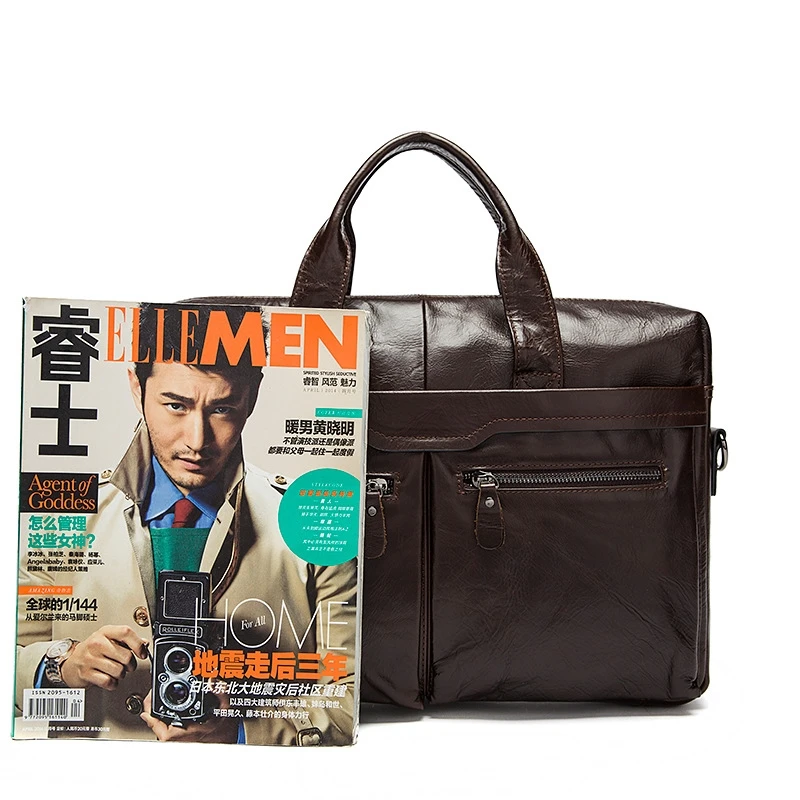 Genuine Leather Bag Casual Handbags Cowhide Men Crossbody Bags Men's Travel Bags Tote 14inch Laptop Business Briefcases Men Bag