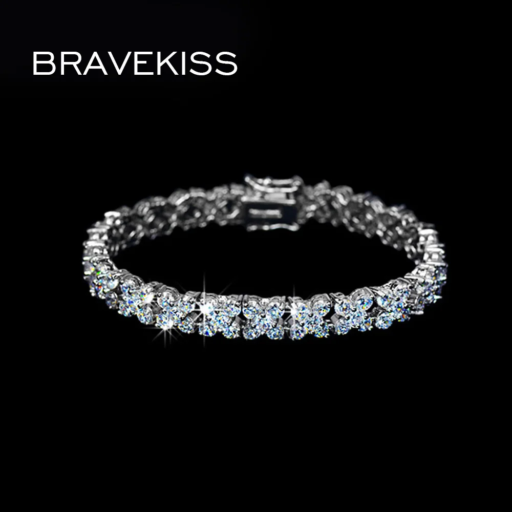 

BRAVEKISS luxury cz stone clover flower chunky tennis bracelet women crystal chain bracelet bangle wedding jewel BUB0016
