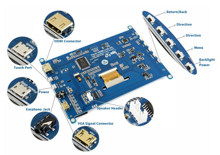 7 дюймов HDMI ЖК-дисплей(H) планшетный монитор 1024x600 ips емкостный Сенсорный экран поддерживает Raspberry Pi BB Черный Banana Pi и т. д