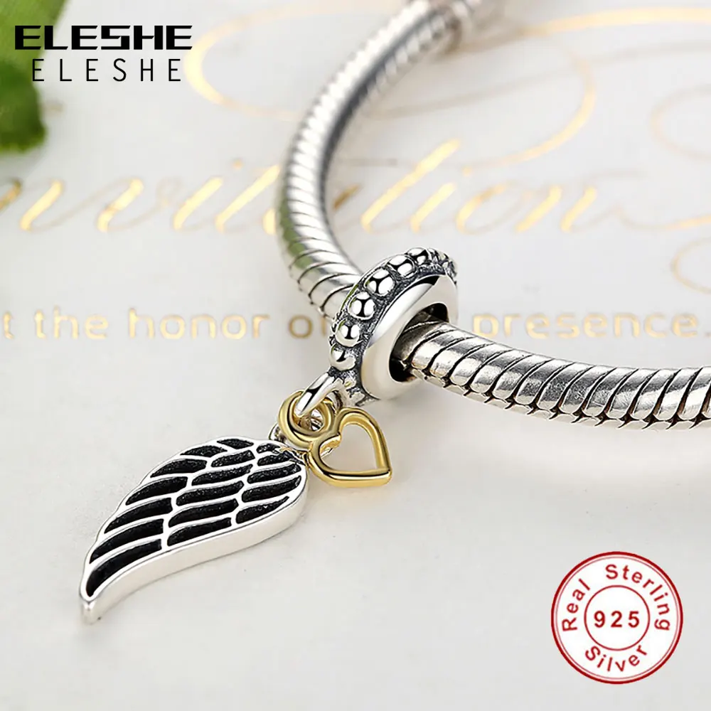 Подлинный eleshe 925 пробы серебряный кулон в виде крыльев Ангела и Шарм подходит к оригинальному ELESHE браслету с сердцем двухцветное ювелирное изделие