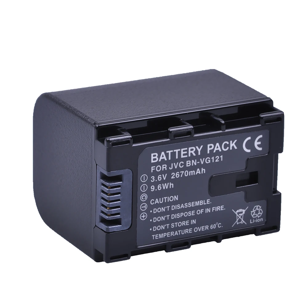 Bateria + Carregador de Parede Kits para Filmadoras Vg121u Vg121us Jvc Everio Gz-e Series Bn-vg138 Bn-vg107u Vg114 1 pc 2670 Mah Bn-vg121 - Image 3