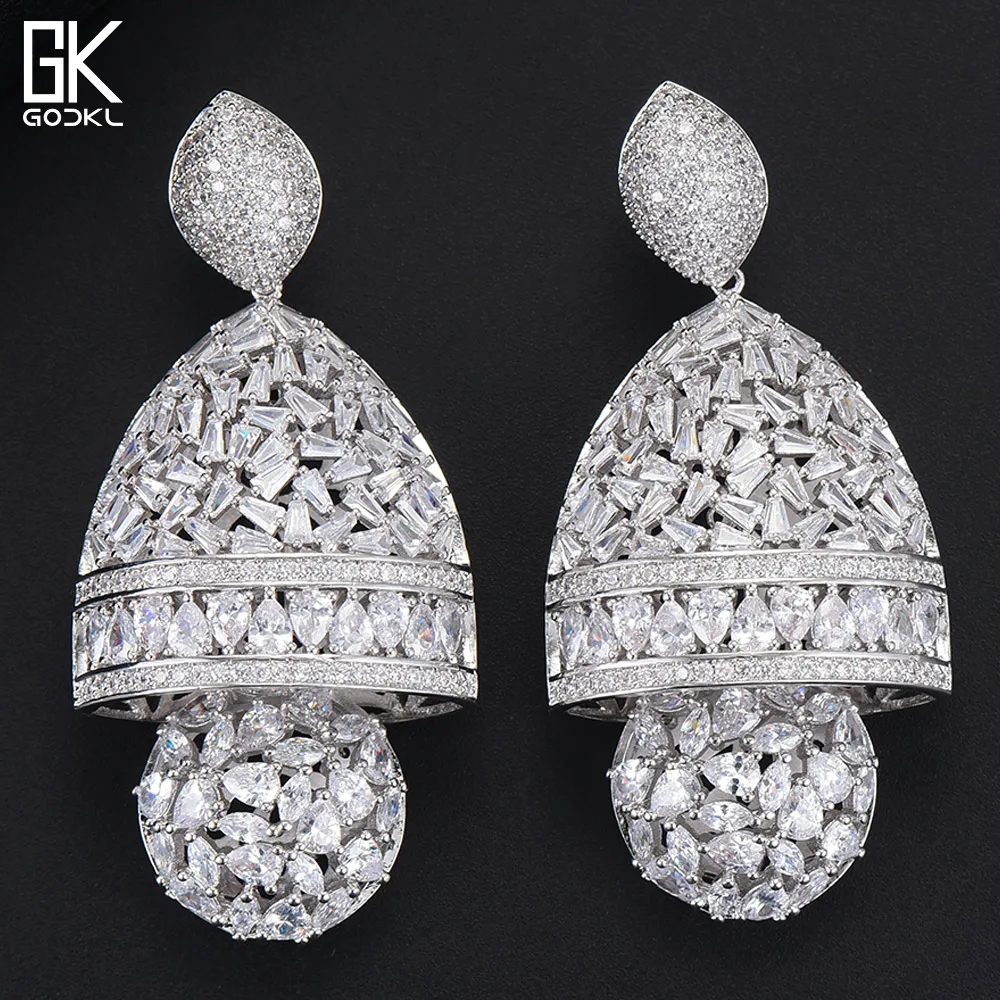 

GODKI Luxury Water Drop Indian Long Dangle Earrings For Women Wedding Zirconia CZ African Dubai Silver Bridal Dangle Earring2018