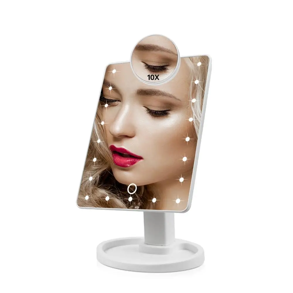 USB СВЕТОДИОДНЫЙ светильник для профессионального макияжа, полный зеркальный светильник с сенсорным экраном, 10X затемненный косметический светильник для туалетного столика - Испускаемый цвет: 22 LEDs White Set